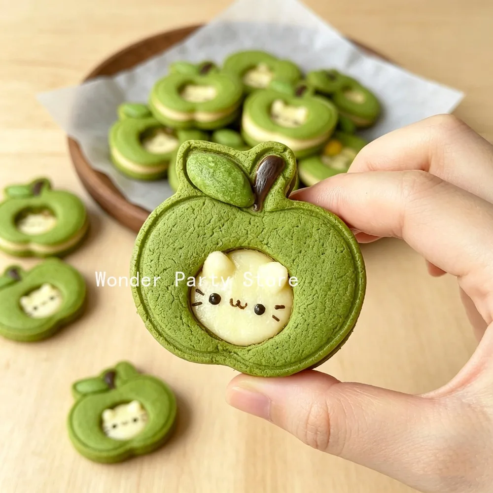 Jam Sandwich Cookie Cutter Biscuit Mold 3D Christmas Apple Pressable Fondant Cookie Stamp New Year Cake Decor Baking Supplies