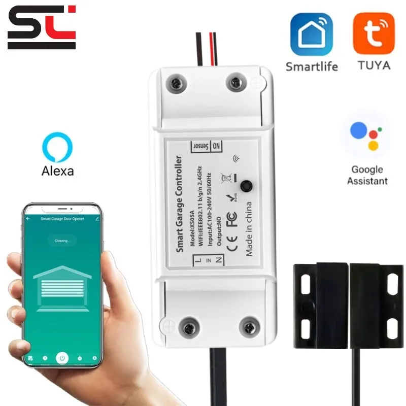 

WiFi Switch Smart Garage Door Opener Controller Work With Alexa Echo Google Home SmartLife/Tuya APP Control No Hub Require