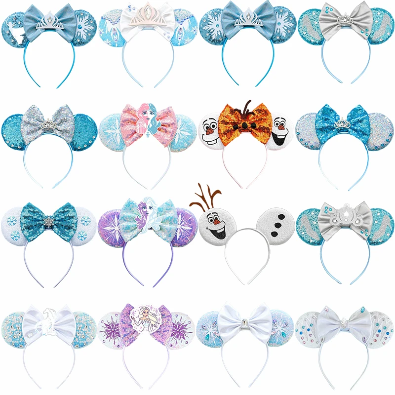 Diademas de Frozen de Disney para niñas, diademas con lazo de lentejuelas, corona de copo de nieve, accesorios para el cabello de Olaf, Elsa, Anna, regalo