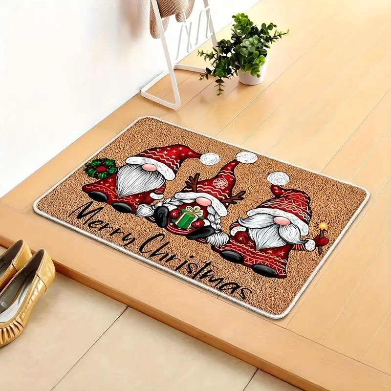 VIKAMA Christmas Door Mat Elf Print Non Slip Entrance Rug for Front Door Home Holiday Welcome Cozy Floor Decor for Entryway