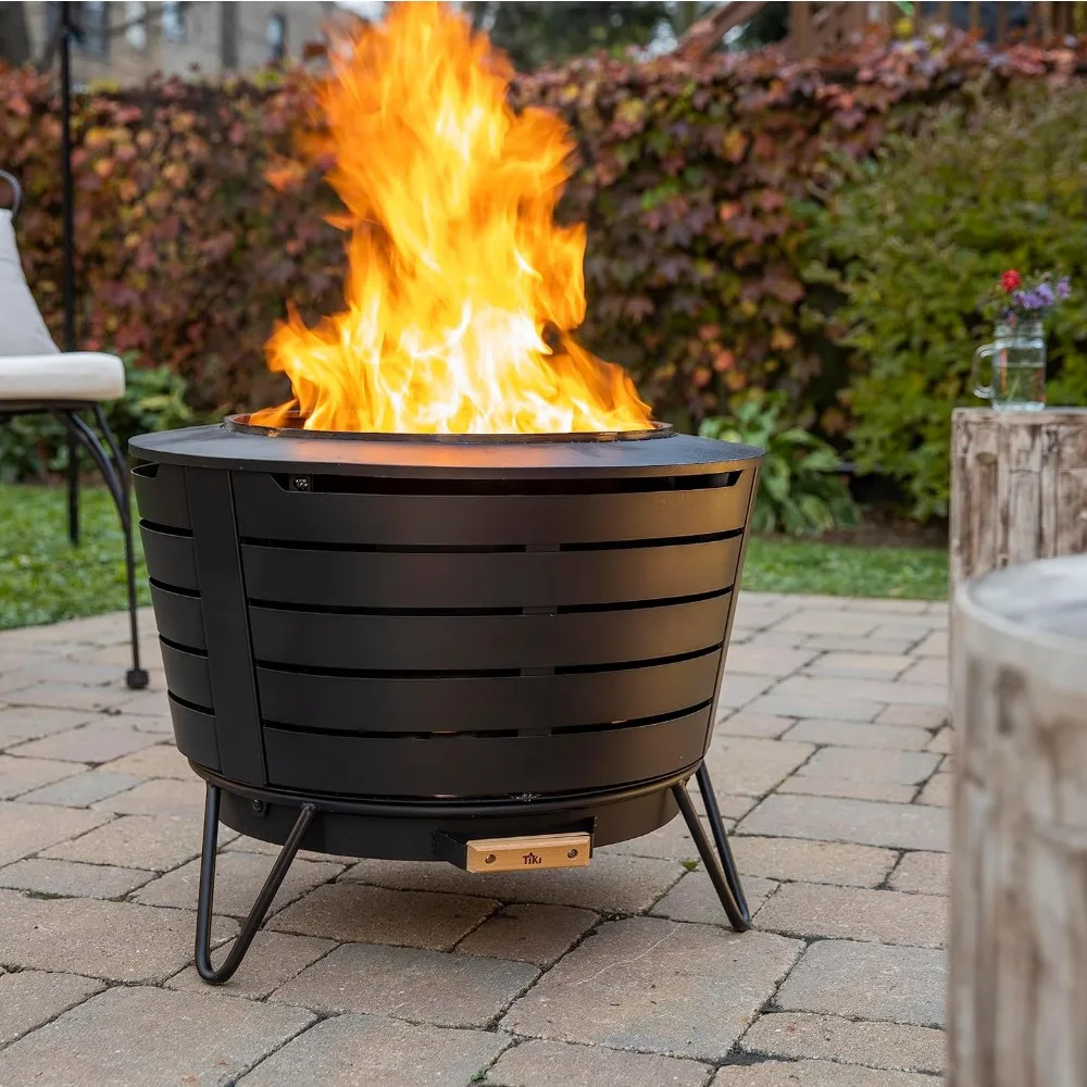 

Smokeless Patio Fire Pit, Wood Burning with Removable Ash Pan & Weather-Resistant Cover, Modern Black Design