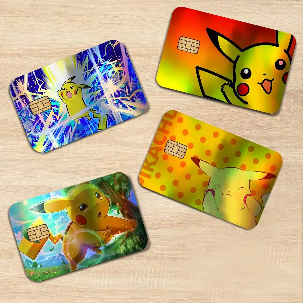 Japanese P-Pokemon Anime P-PikachuS Modern Laser Shiny Bank Card Stickers Fashion Daily Decoration