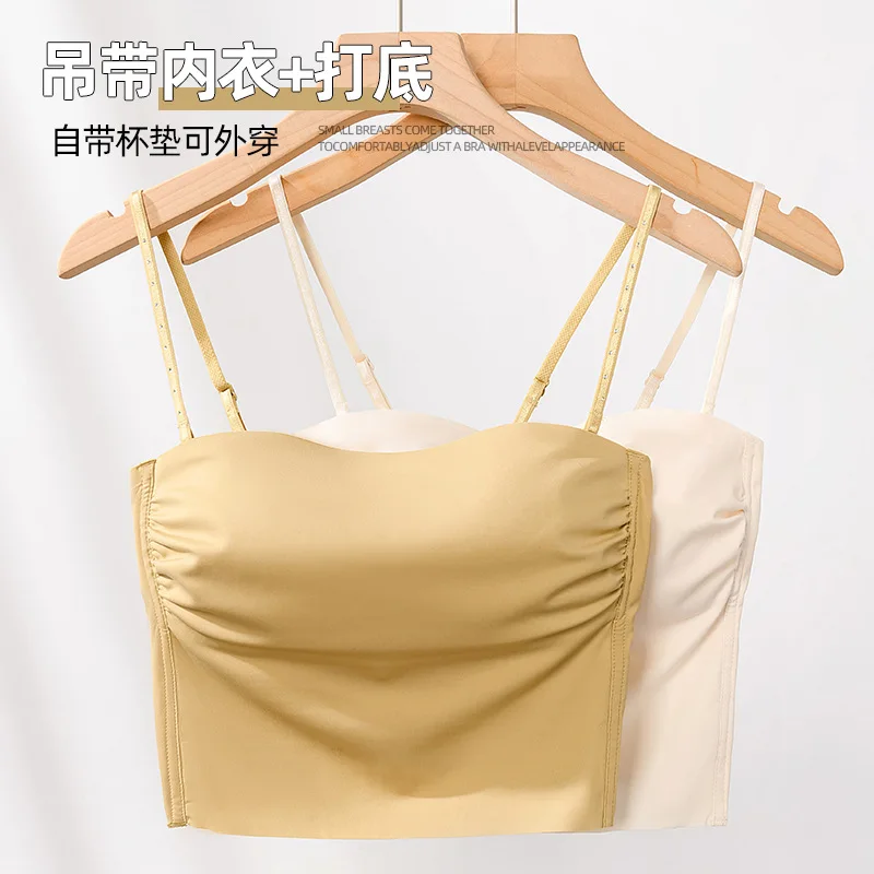 

Women Camisole tops Seamless Back Camisole Bra Women's Fixed Cup Camisole Bra Gathered Outside to Wear the Bottom Tanks