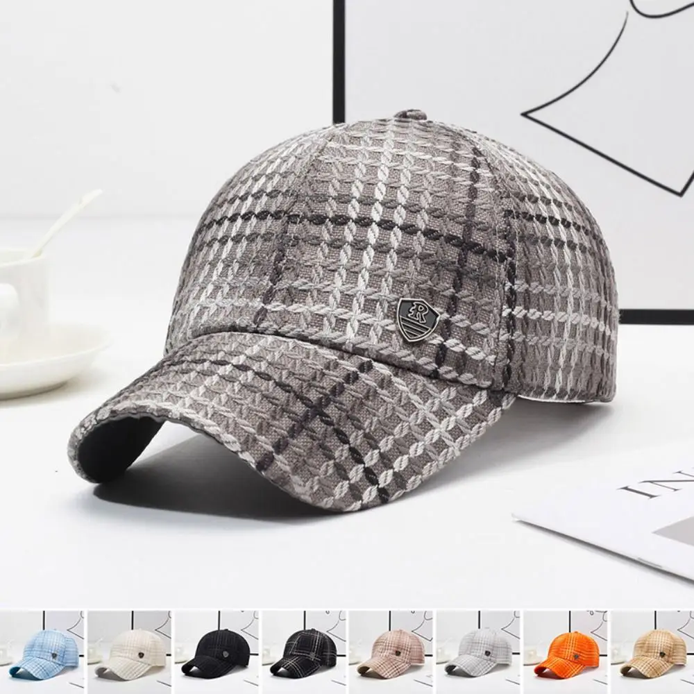 New Grid Baseball Cap Anti-Sun Cotton Visor Hat Adjustable Anti-uv Fishing Cap Men Women