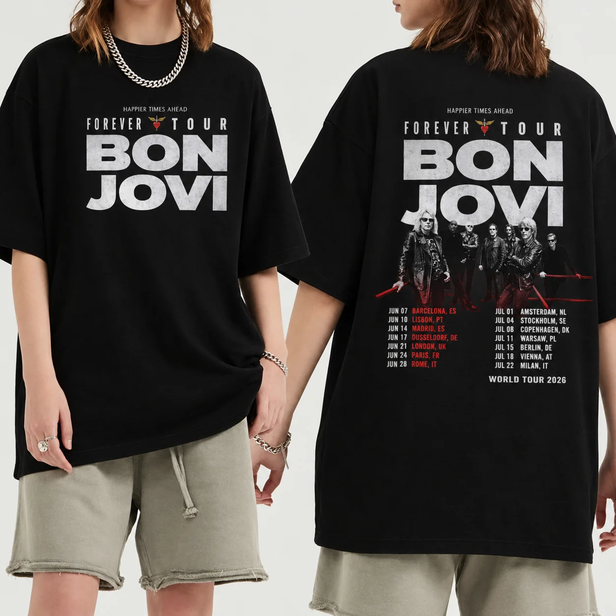 Bon Jovi Grunge Band Forever TOUR 2026 Tee Summer Casual T-shirt Cotton Comfortable High Quality Graphic Tops