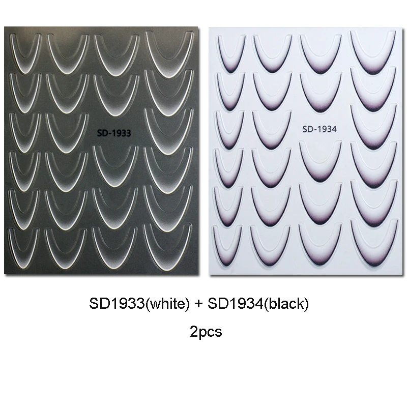 Decalcomanie per nail art in rilievo 5D Design della linea di colore sfumato Punte francesi bianche Adesivi per unghie Decorazioni per manicure