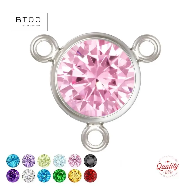 

925 Sterling Silver Birthstone Drop Charm 6MM Zircon Bezel Drop With 3 Rings Pendant DIY Jewelry Findings Handmade Accessories
