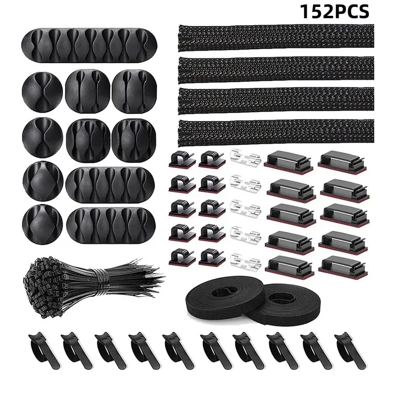 152Pcs Cable Management Organizer Kit Cable Bushings , Lnclude Self Adhesive Cable Organizer Clips For TV, Office, Car, Home