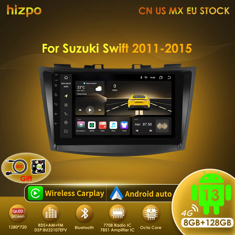 Hizpo Car Radio Multimedia Player For Suzuki Swift 4 2011 2012 2013 2014 2015 Octa Core Android Auto GPS Navigation Stereo DSP