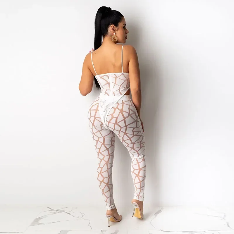 Sheer Mesh Plaid Print 2-teiliges Set Damen Rave Festival Kleidung Trägerloser Body Top und Legging Hose Sexy Club Outfits Sommer