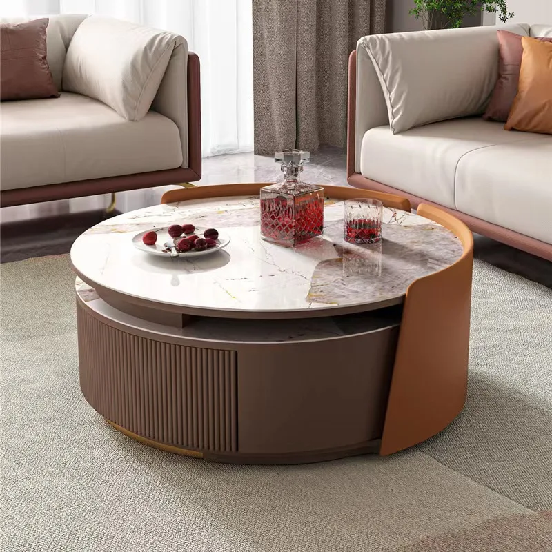 Light luxury rock slab round coffee table TV cabinet combination modern simple size round