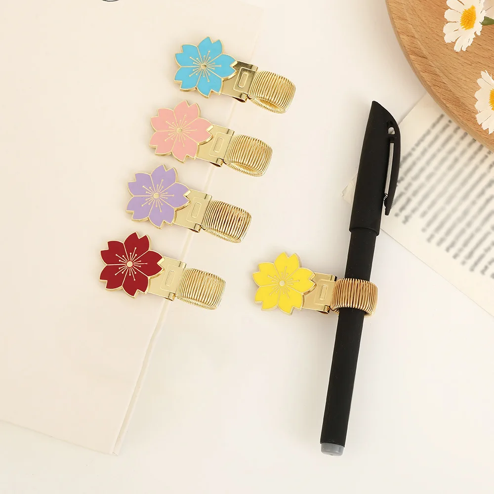 Japanese Cartoon Cherry Blossom Enamel Spring Book Clip Zinc Alloy Journal Pen Clip Stationery Accessories
