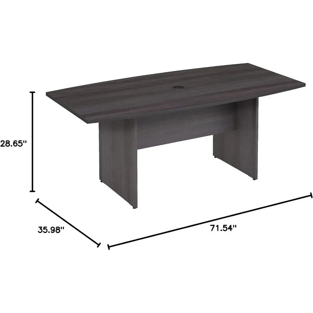 72W x 36D Boat Shaped Conference Table with Wood Base in Storm Gray, Large Meeting Desk for Professional Office