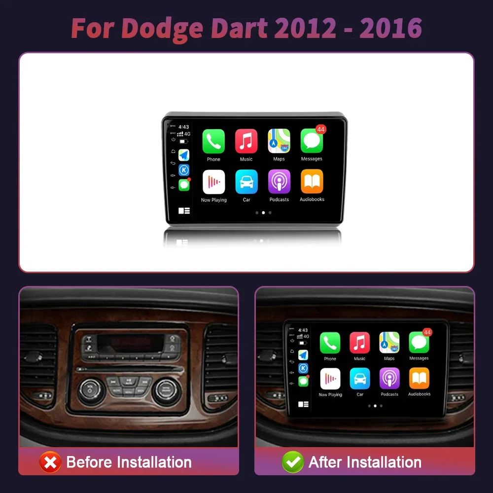 Android 14 For Dodge Dart 2012 - 2016 Car Radio Multimedia System player Stereo Auto Bluetooth CarPlay Screen