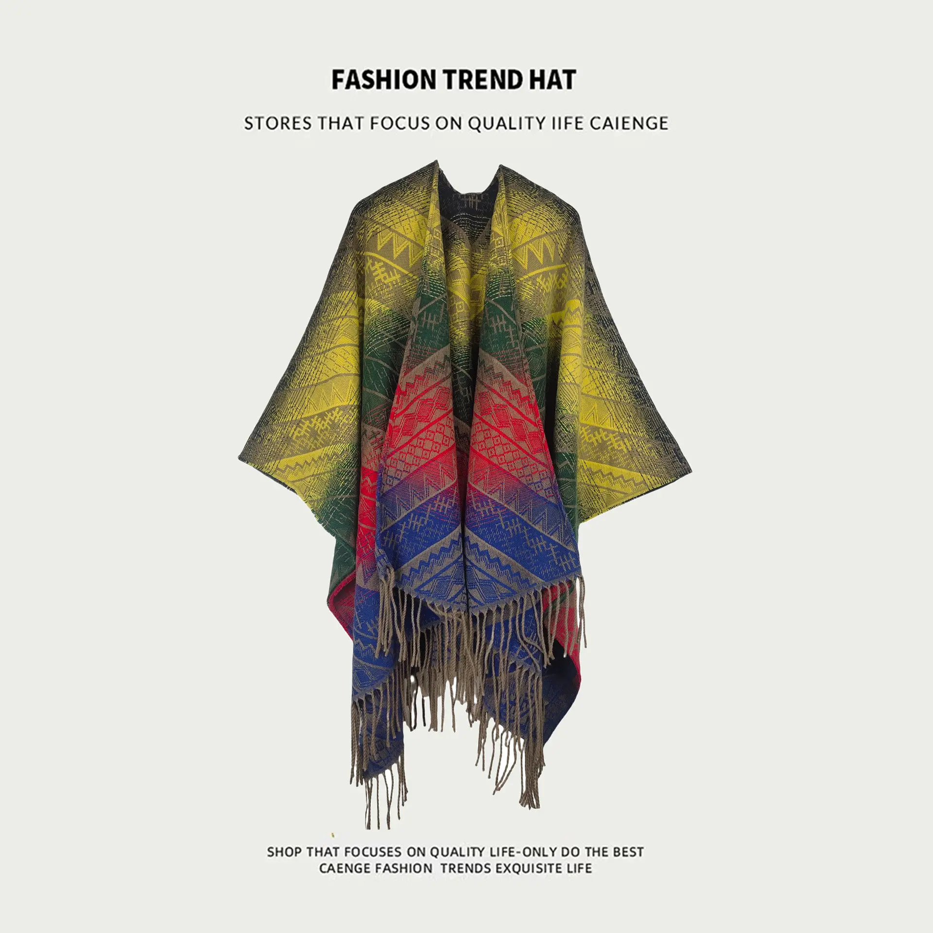 Autumn Winter Warm Faux Cashmere Shawl Outside Cloak Printed Air Conditioning Blanket Women Knit Poncho Cape Double Sided D842