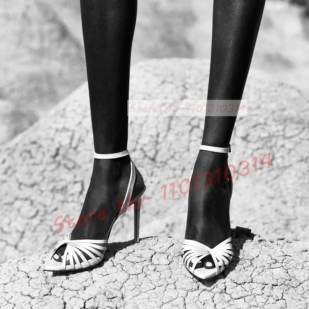 Blue Cross Strap Elegant Sandals Ladies Stiletto High Heels Ankle Strap Colorful Shoes Women Open Pointy Toe Casual Sandals