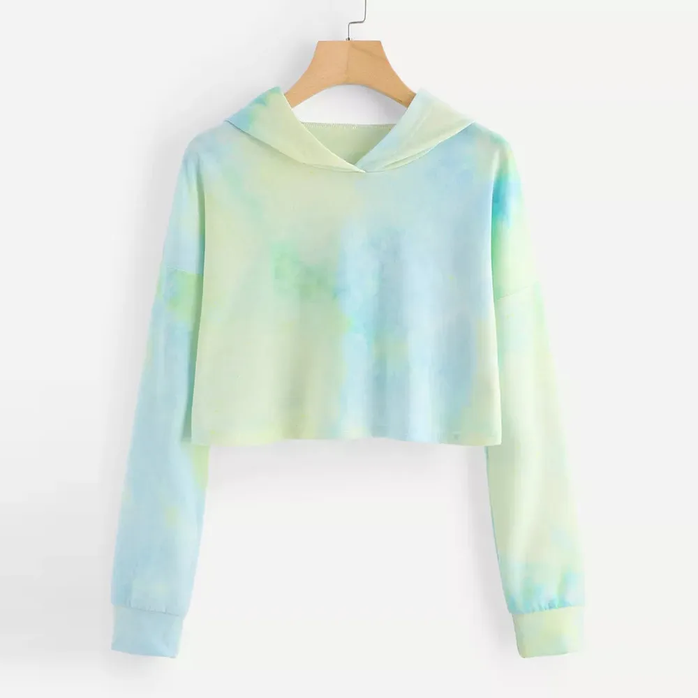 Harajuku Sweatshirts Long Sleeve Tie-dye Print Hoodie Tie Dye Crop Top Hoodies Pullover Top Women Sweetshirts Худи Аниме 2024