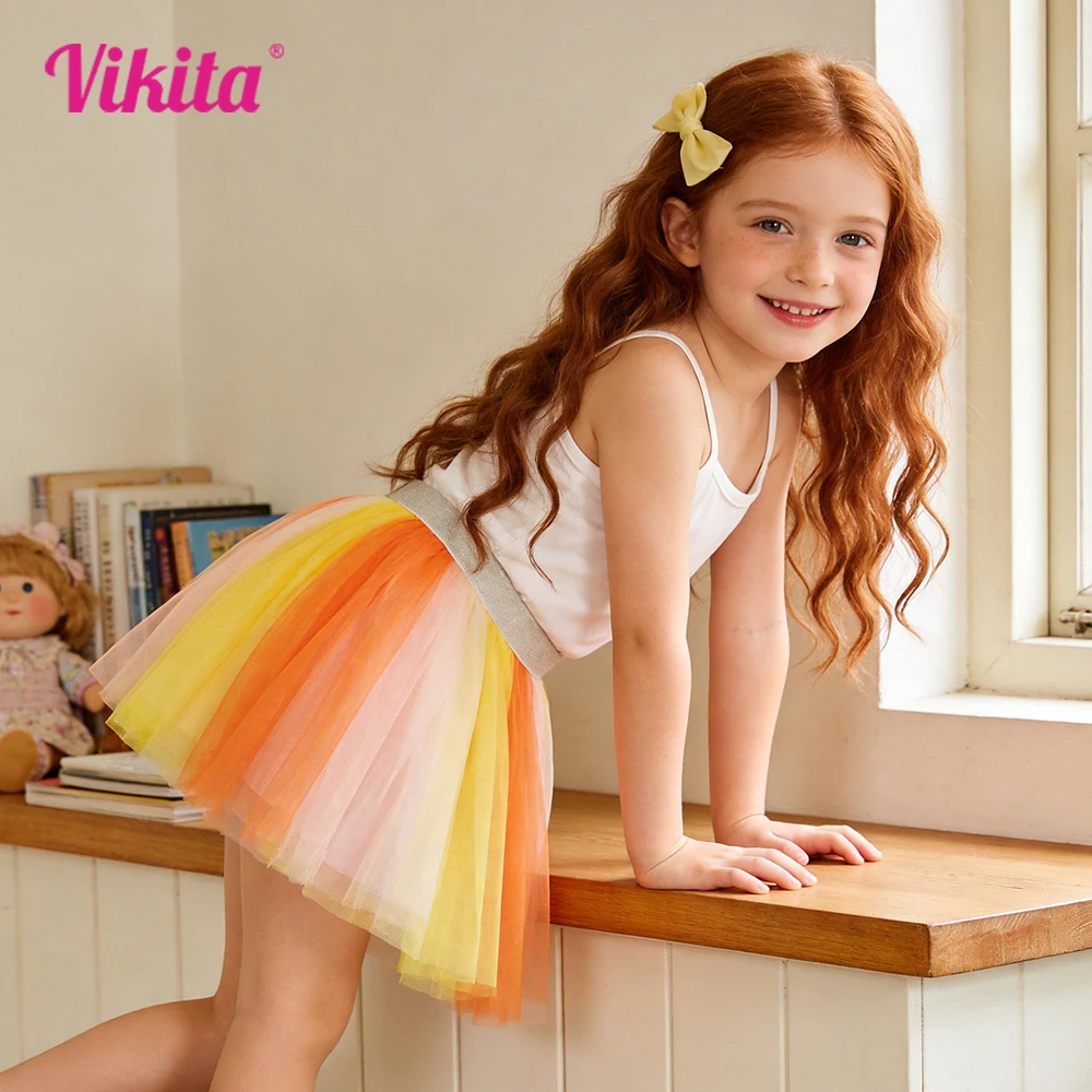 Jupes Tutu en Tulle Dégradé Orange et Jaune pour Filles, Taille Élastique, Superposées et Moelleuses, Idéales pour Fêtes, Princesse, Quotidien, Mode Décontractée et Mignonnes