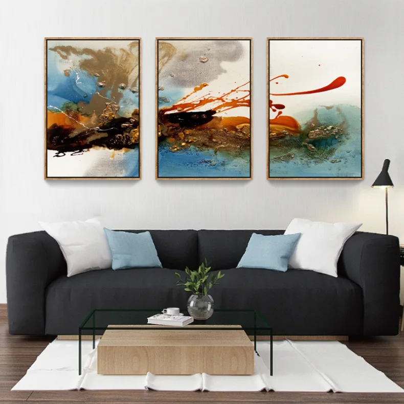 

Color line splash-ink triptych modern abstract minimalism canvas art poster living room bedroom decorative painting