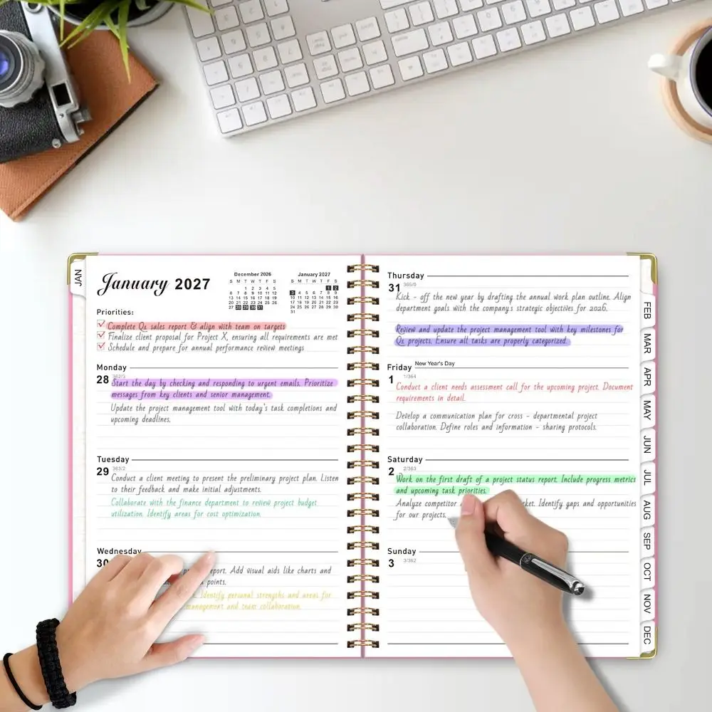 2027 Yearly Planner Notebook Spiral Binding A5 Size Office Work Planner Plan Schedule 71 Sheet/142 Pages Daily Plan Yearbook