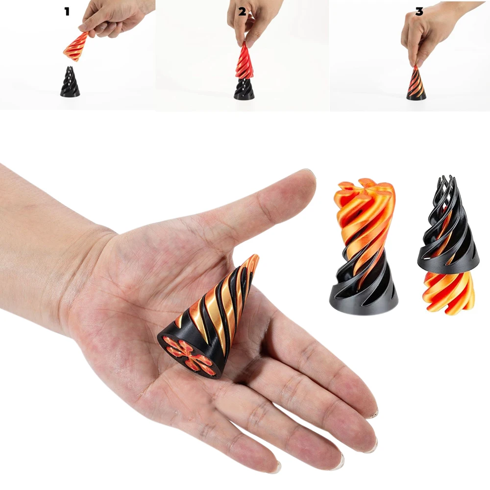 3D Printed Spiral Toys Decompression Spinning Three-Dimensional Structure Fingertip Dual Color Stress Relief Toy Cone Decoration