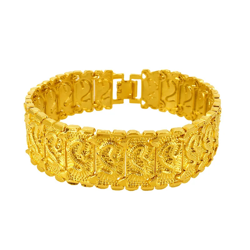 Viora Jewelry Luxury 24K 9999 Pure Gold real gold Dragon Bracelet Men's Watch Chain Buckle Bracelet