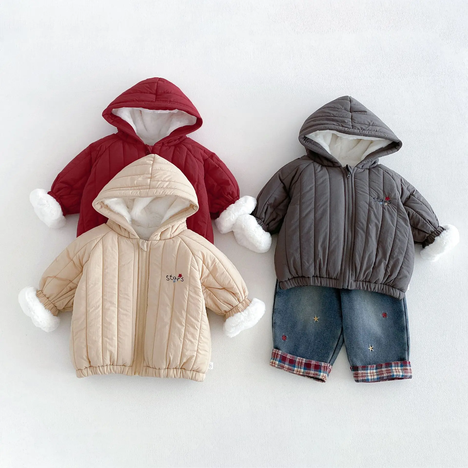 2026 New Winter Boys Embroidered Letter Star Hooded Padded Coat | Thick Cotton Jacket | Warm Outwear