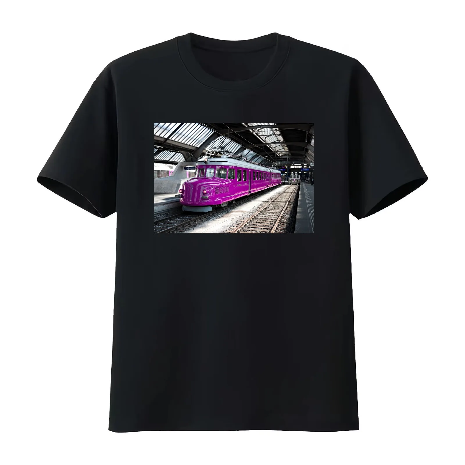 Locomotive / Swiss Artwork Photography T-Shirt Summer Casual Cotton Tee Oversized Streetwear Tops Vintage Graphic Print