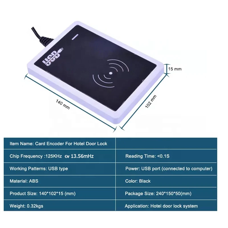 JUHEENDA Card Encoder for ProUSB V9 Hotel Card Lock System T57 T5577 M1 Card Writer Machine Work With Different Encoder Number