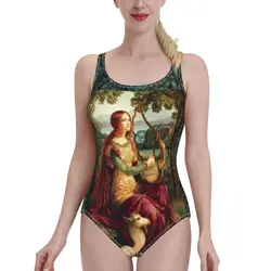 Unicorn And Lady Playing Lyra , Forest Animals , Fox , Does Sexy Print Swimwear Women One Piece Swimsuit Female Monokini