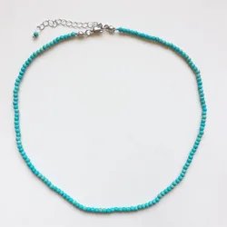3MM 4MM Faceted Turquoise Necklace Gemstones Natural Stones Beaded Collier Femme Women Unique Vintage BOHO Adjustable