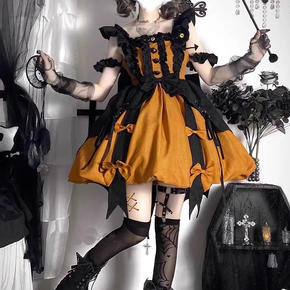 

Halloween costume pumpkin-colored witch lolita dress lolita cute fluffy princess dress summer dress vestidos
