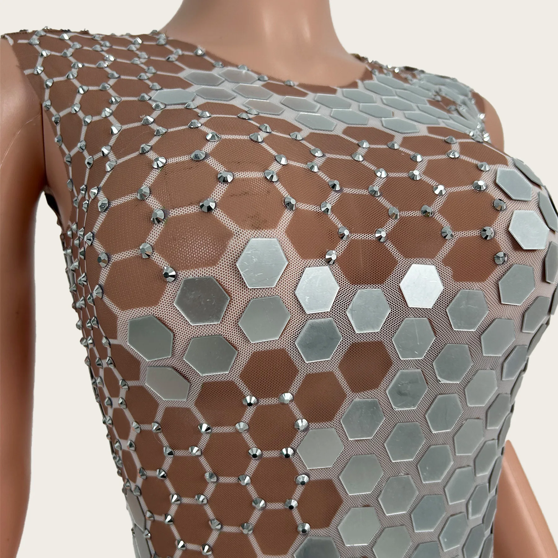 

Women Sexy Sparkly Mirrors Sleeveless Bodycon Jumpsuit Celebrate Event Club Rompers Photo Shoot Stage Fashion Outfit Yinpianku