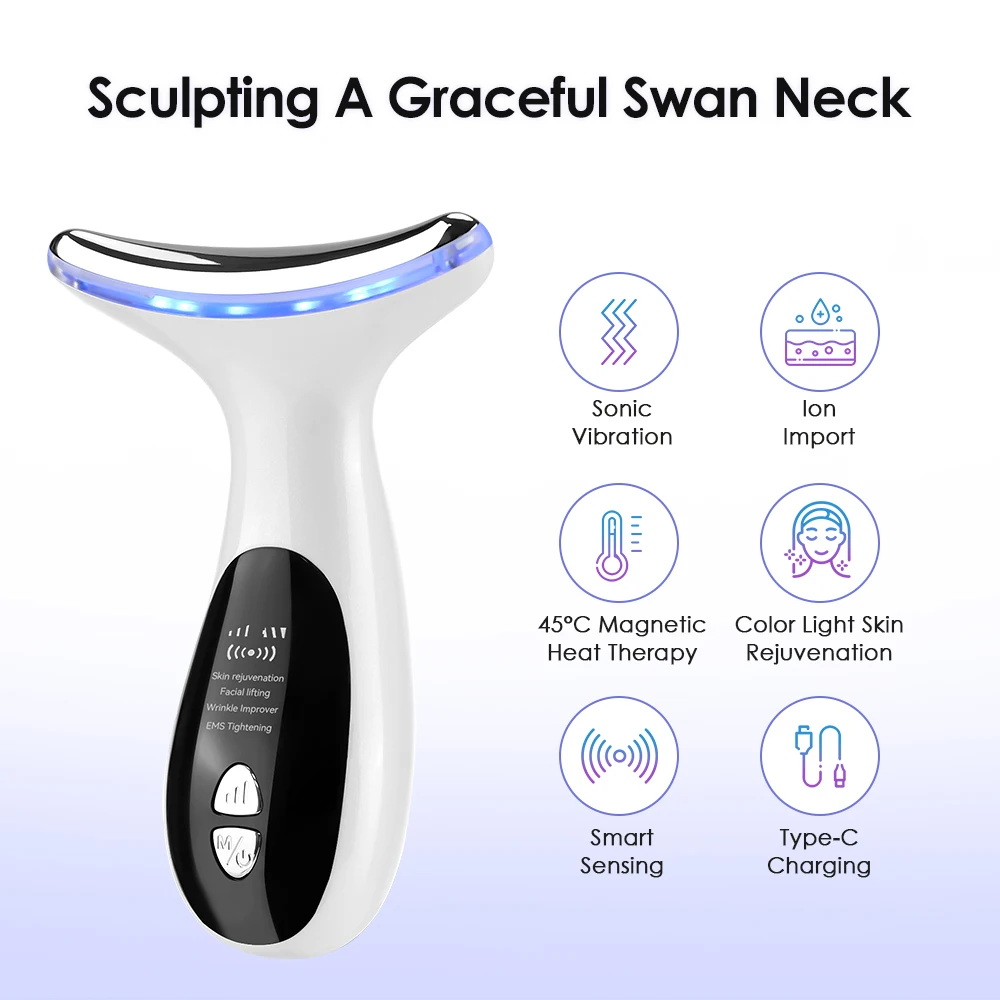 EMS Face Neck Lifting Import Beauty Device Skin Rejuvenation Tighten Facial Firming Sonic Vibration Massager 4 Modes 3 Gears