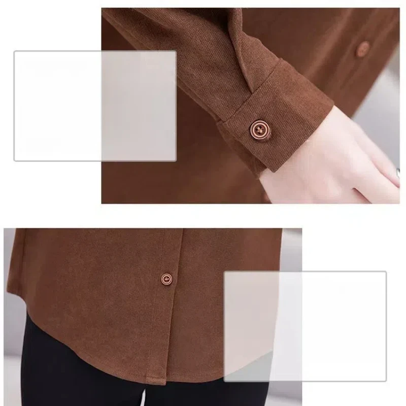 Turn-down Collar Spring Autumn Women\'s Clothing Solid Color Pockets Button Cardigan Shirt Casual Formal Elegant Trendy Tops