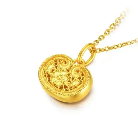 

24k pure gold flower pendants 999 real gold dollars gold coins pendant