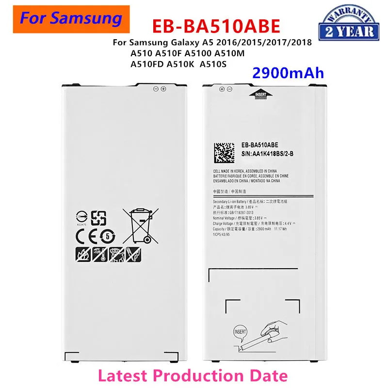 Brand New EB-BA510ABE 2900mAh Battery For Samsung Galaxy A5 2016/2015/2017/2018 A510 A510F A5100 A510M  A510FD A510K  A510S