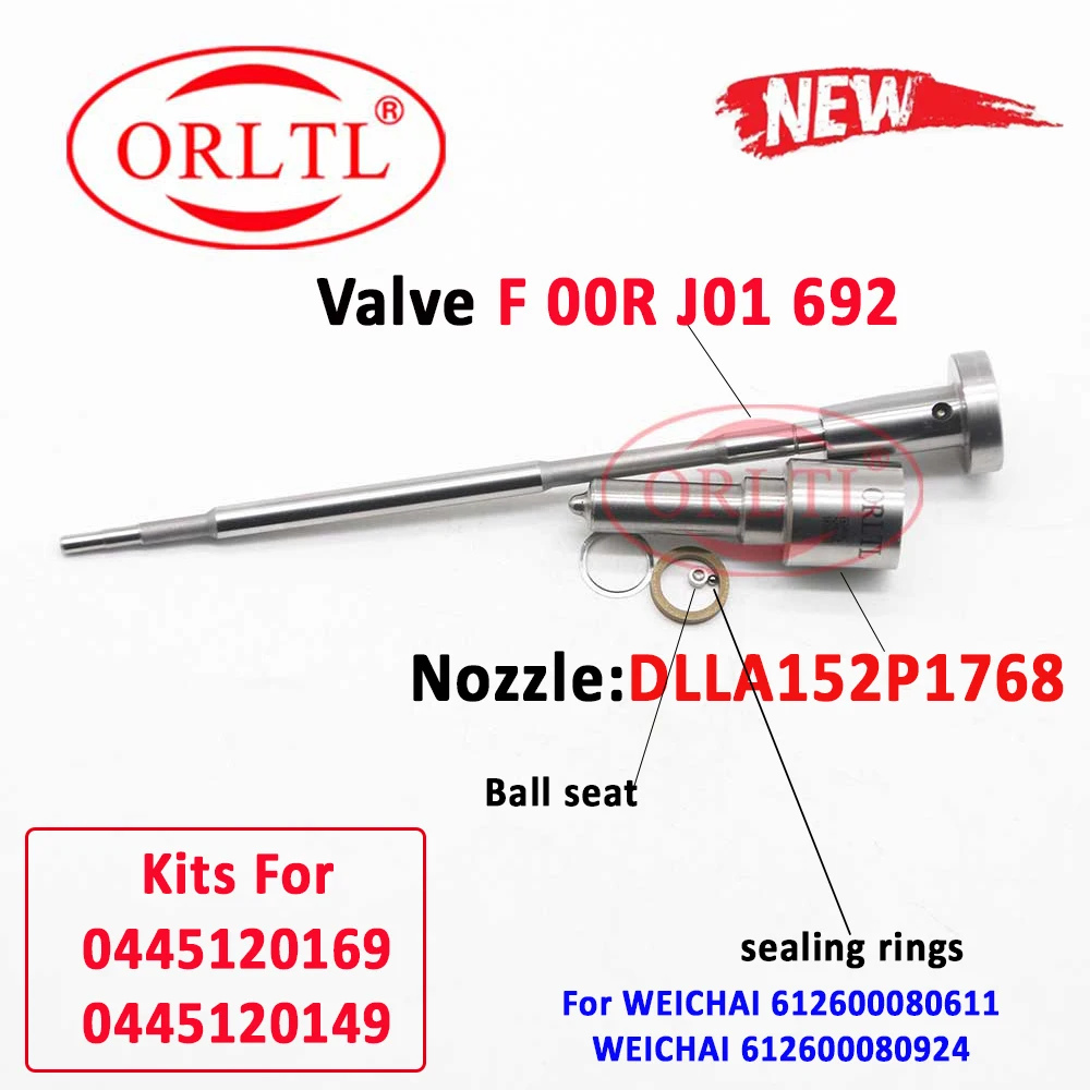 ORLTL Diesel Injector Repair Kit Nozzle DLLA152P1768 0433172078 Valve F00RJ01692 Sealing Rings For Weichai 0445120169 0986AD100