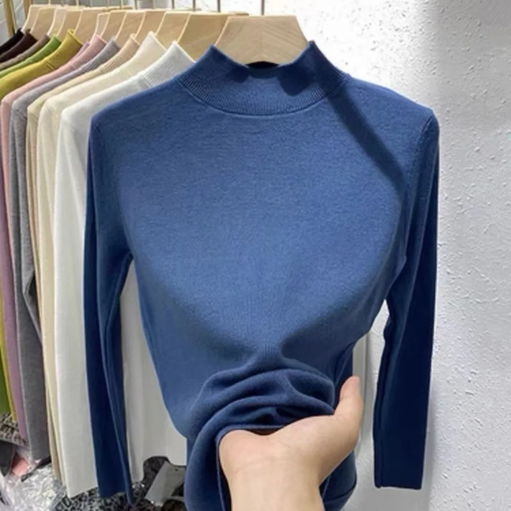 Neploe Korea Solid Slim Fit Half-high Collar Sweater Sweet Knit Winter Literary Undershirt Advanced Internet Celebrity New Mujer