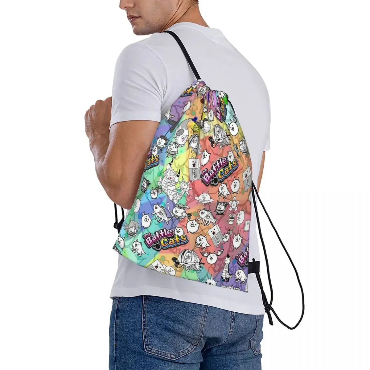 Batalha gatos mochilas moda portátil sacos de cordão pacote bolso saco de esportes bookbag para homem mulher escola