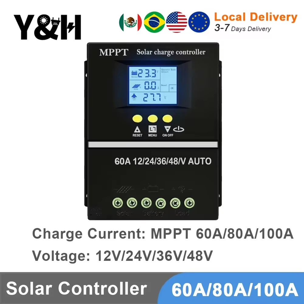 

Y&H Solar Charge Controller 60A 80A 100A MPPT 12V 24V 36V 48V Solar Panel Lead Acid/Lithium Battery Regulator Dual USB