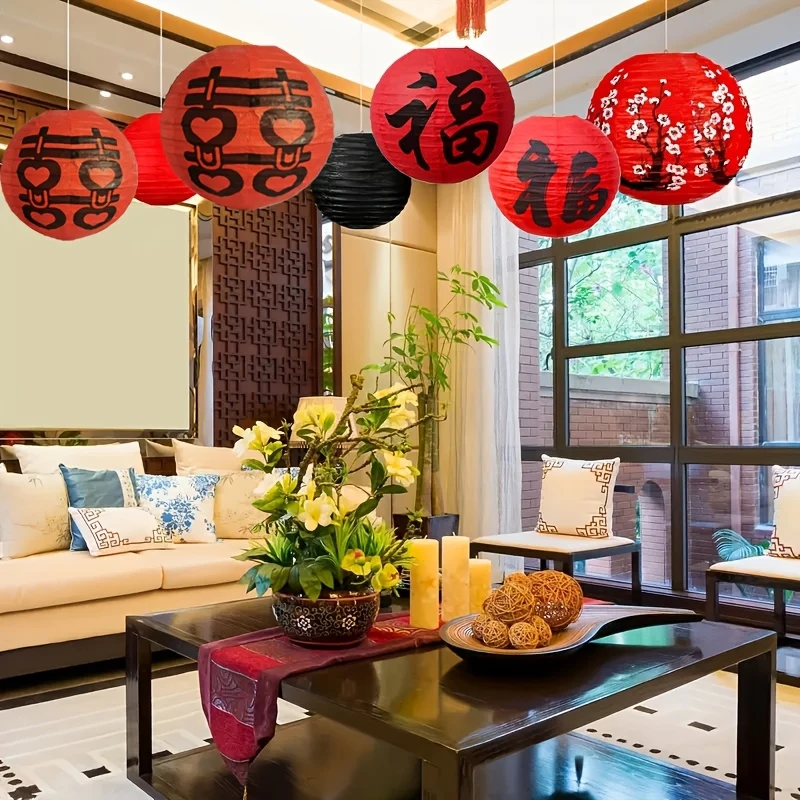 مجموعة مكونة من 12 قطعة من الفوانيس الورقية الصينية، مجموعة فوانيس ورقية من زهر البرقوق فو شي، تصميم زهر البرقوق المجوف باللون الأحمر والأبيض والذهبي (ألوان مختلطة) لتزيين حفلات مهرجان الربيع، وأنشطة الحفلات والعام الجديد، وأحجام مختلفة #4