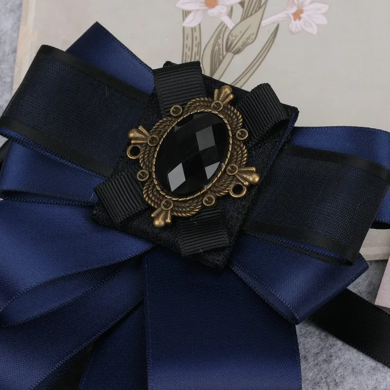 Man New Retro Rhinestone Ribbon Bow Tie Jewelry Brooch Women\'s Shirt Collar Solid Business Office Casual Neckties Accessories