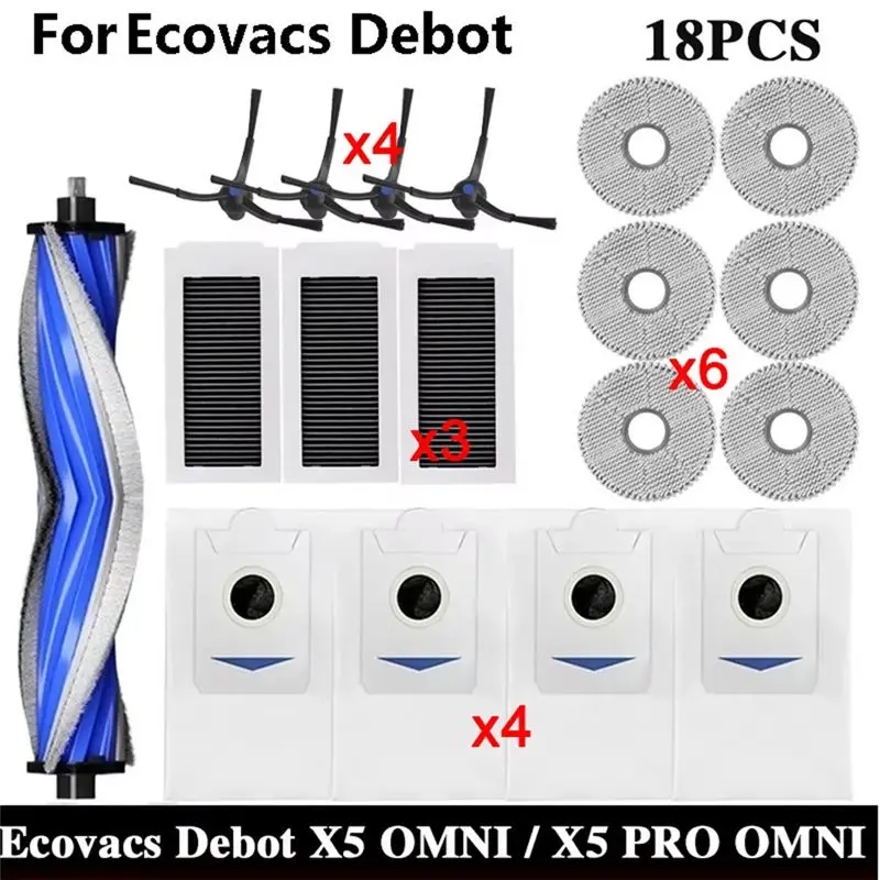 

Запасные части для робота-пылесоса Ecovacs X5 OMNI / X5 PRO OMNI: мешки для сбора пыли, основные и боковые щетки, фильтры, аксессуары для швабр.