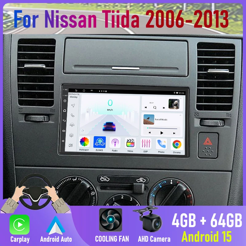 

7'' For Nissan Tiida 2006-2013 Car Radio BT Google Map Stereo Android 15 Auto Head Unit 2DIN GPS Navi CarPlay Wifi Rear Camera