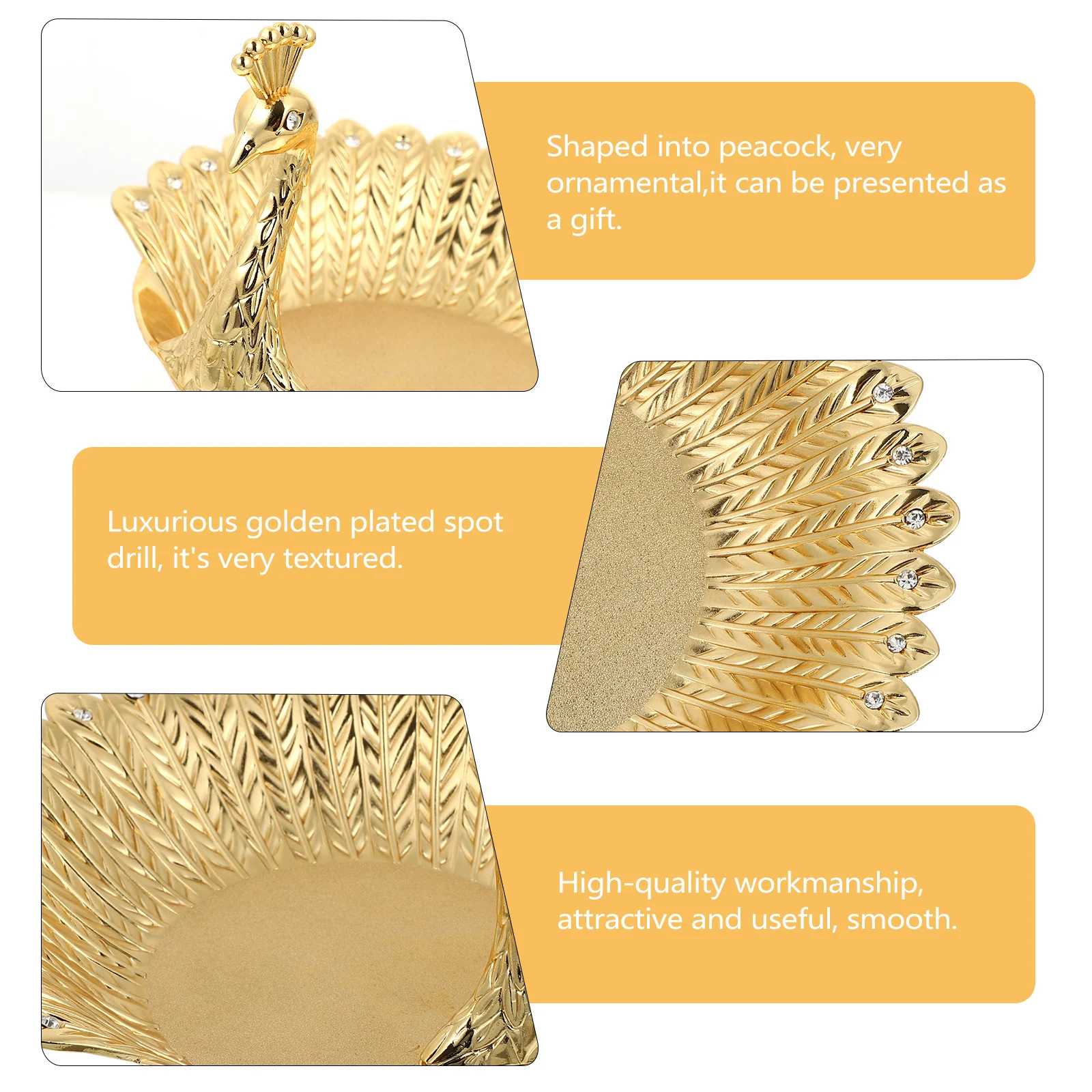 

Luxury Golden Plated Metal Rhinestone-Bordered Desktop Storage Plate High-Quality Ornamental Home Kitchen Living Room Party