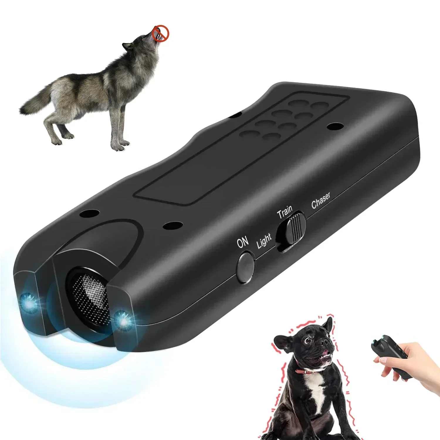 

Dog Repeller Portable Ultrasonic Deterrent Handheld Anti-barking 3in1 Dog Training Device Repel Animals Pets Dog Trainer