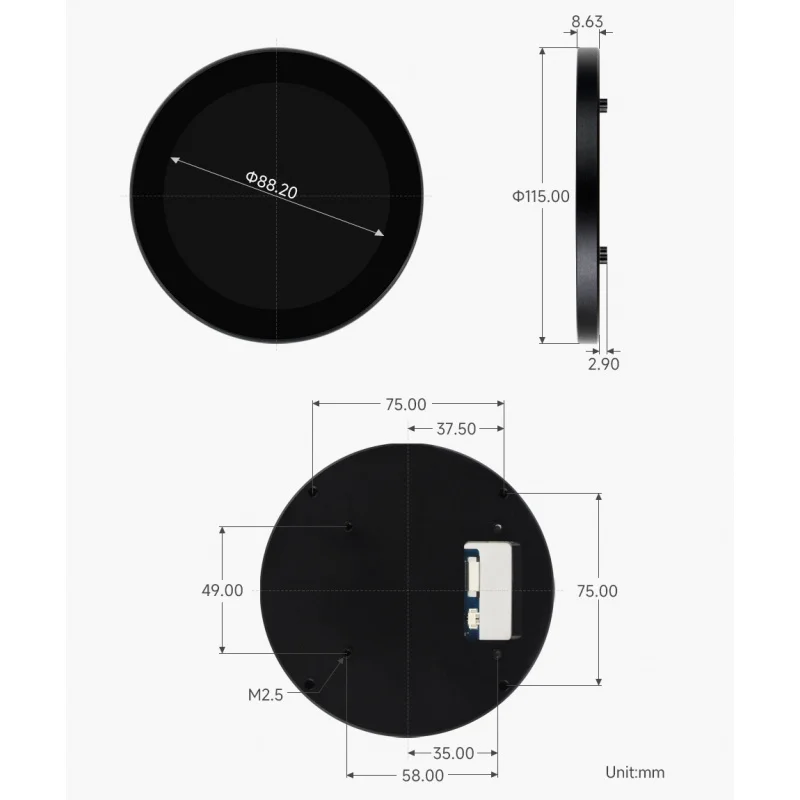

SKU-33037 Waveshare 4inch DSI Round Capacitive Touch Display, 720 × 720, IPS Display Panel, 10-Point Touch