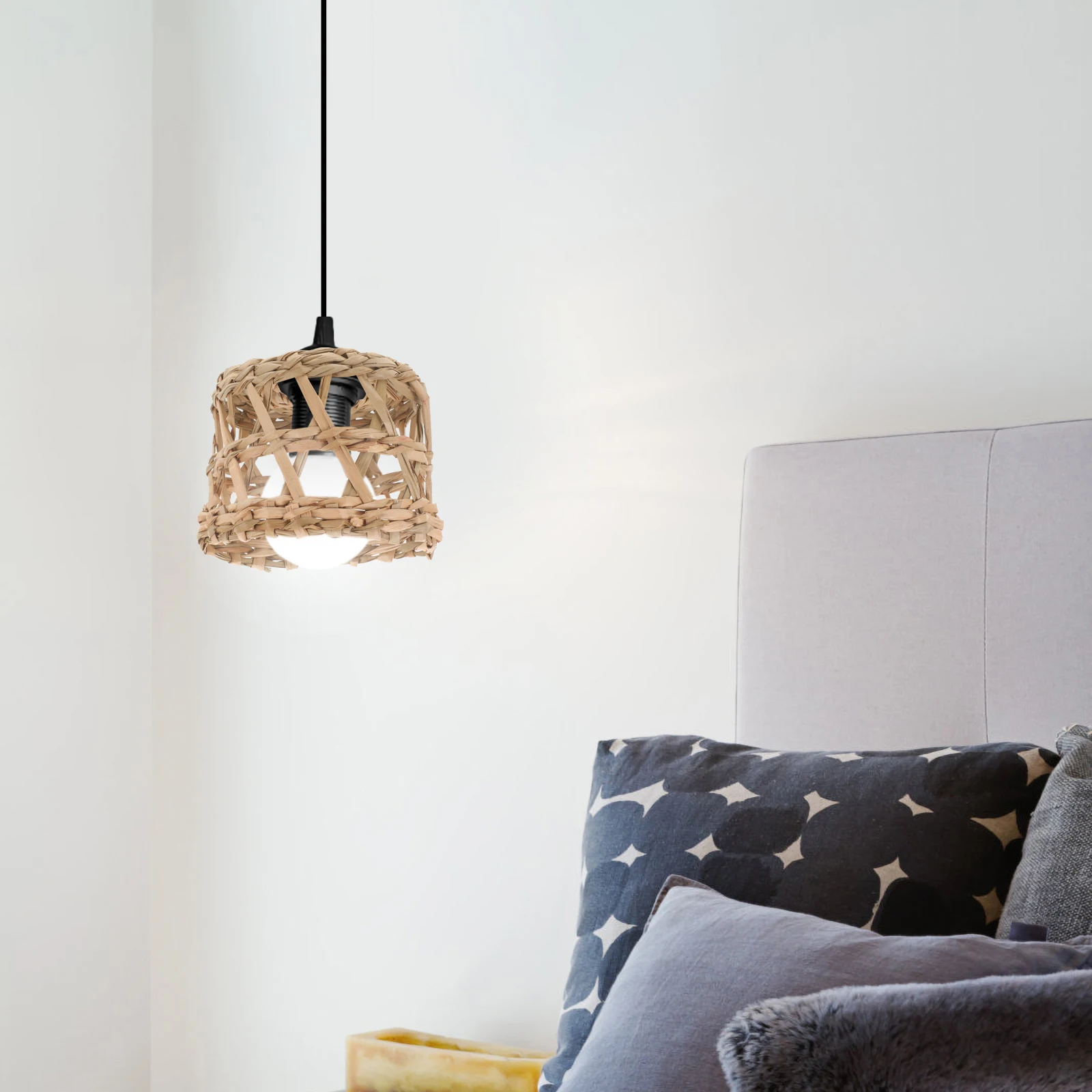 Creative Lampshade Woven Cover Hanging Pendant Straw Boho Decorative Light Protection Rustic Design Simple Structure Versatile