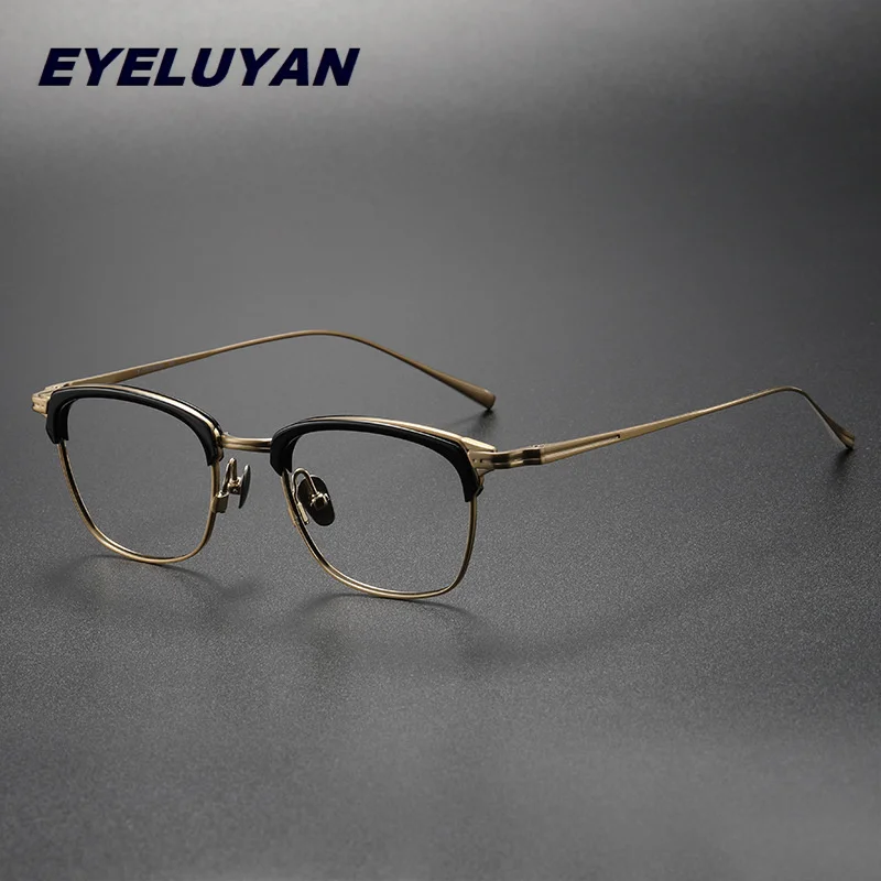 Pure Titanium Business Glasses Frame Men Fashion Square Rim Optical Gold Eyeglasses Spectacle Prescription Myopia Eyewear